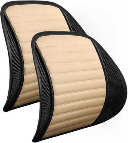 Premium Car Interior Back Support - Versatile Lumbar Cushion for Driver Seat with Breathable Fabric and Adjustable Strap. (2, Beige)