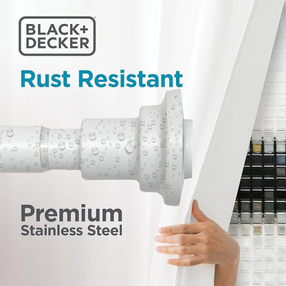 BLACK+DECKER Tension Shower Curtain Rod 42-72 Inch – Drill-Free Adjustable Curtain Rod, Rust-Resistant Stainless Steel Tension Curtain Rod for Shower, Bathroom, Window, Closet – 35 lb Capacity