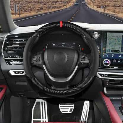 Carbon Fiber Car Steering Wheel Cover, Universal 15 inch Breathable Anti Slip Steering Wheel Covers, Car Interior Accessories for Men and Women, Fit for Most Vehicles (Black)