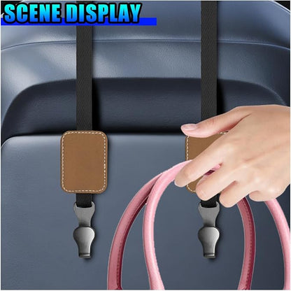 2PCS Car Seat Headrest Hooks, Stylish Suede Automotive Backseat Storage Hanger, Universal Vehicle Interior Seat Organizer Accessories for Purse, Handbag, Umbrella, Grocery (Brown)