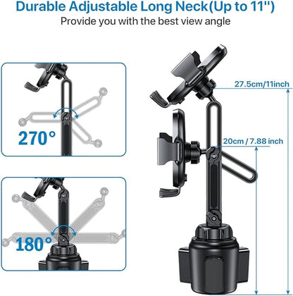 Miracase Cup Phone Holder for Car, [Upgraded Version] Adjustable Long Neck Car Cup Holder Phone Mount Cradle Friendly Compatible with iPhone Samsung Google and All Smartphones, Red