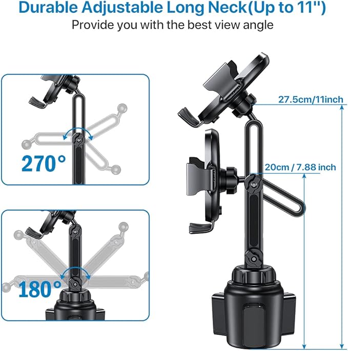 Miracase Cup Phone Holder for Car, [Upgraded Version] Adjustable Long Neck Car Cup Holder Phone Mount Cradle Friendly Compatible with iPhone Samsung Google and All Smartphones, Light Blue