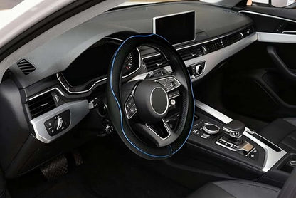 LABBYWAY Microfiber Leather Steering Wheel Cover, Universal 14.5-15 Inch Steering Wheel Anti Slip Car Interior Accessories for Men Women (Black with Blue Line)