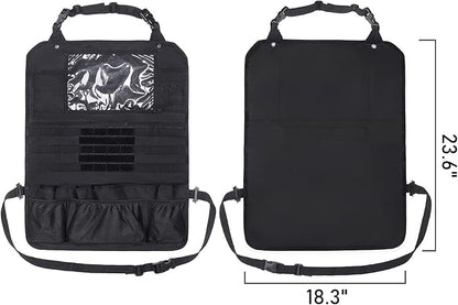Tactical Car Seat Back Organizer Upgraded Tactical Molle Seatback Cover Protector Universal Fit Vehicles Truck MPV Pickup (Black)