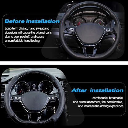 Car Carbon Fiber and Leather D-Shape Steering Wheel Cover, Stylish car Non-Slip Leather car Interior 15 inches Universal Red and Blue