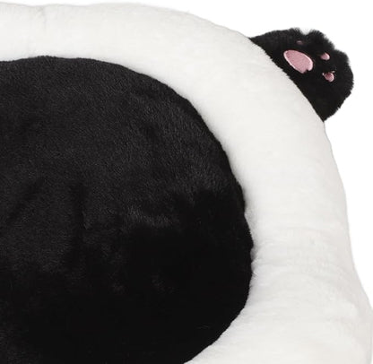 Panda Plush Car Seat Cushion with Lumbar Support for Drivers and Office Chairs, Black Rabbit Fur Blend Round Automotive Seat Pad for Comfortable Driving and Elderly Use