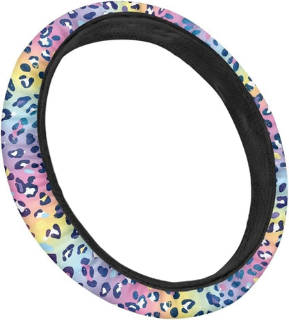 Universal Non-Slip Steering Wheel Cover, 15-inch Polyester Material Driving Accessories, Adjustable for Car and Truck(Dreamy Color Leopard)