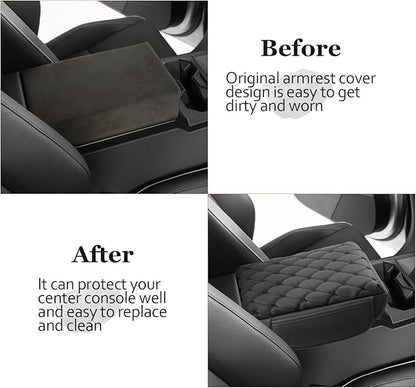 SKTU 2024 2025 2026 Cybertruck Accessories Center Console Cover for 2024 2025 2026 Tesla Cybertruck Armrest Cover Cybertruck Accessories Cybertruck Center Console Cushion (Argyle&Black Dots w/Pockets)