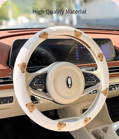 Wheel Cover Flax Microfiber Steering Wheel Covers for Women Fit 15 inch Car Cute Bow Tie Anti-Slip Breathable Absorbing Sweat Cover (Type-O-Bear)