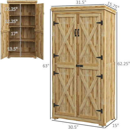 Wooden Garden Storage Shed with Waterproof Galvanized Roof and Lockable Door for Outdoor Tool and Toy Organization