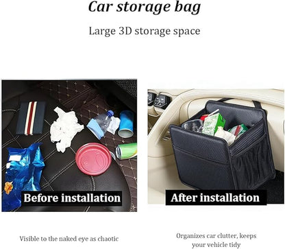 Car Seat Back Organizer, Foldable Vehicle Backseat Storage Hanging Bag with Mesh Pocket, Multipurpose Auto Headrest Storage Pouch Organizer Accessory, Universal Fit (Carbon Fiber Black)