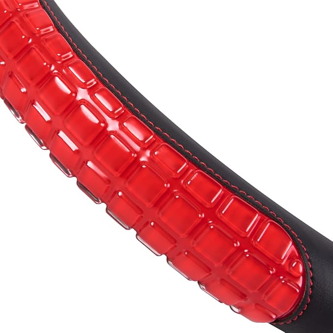 Flying Banner car Steering Wheel Cover Gel Massage Velvet Cool Warm Universal Size 15 inches SUV Truck Anti Slip Odorless Summer Winter (Black Red, Gel Massage)