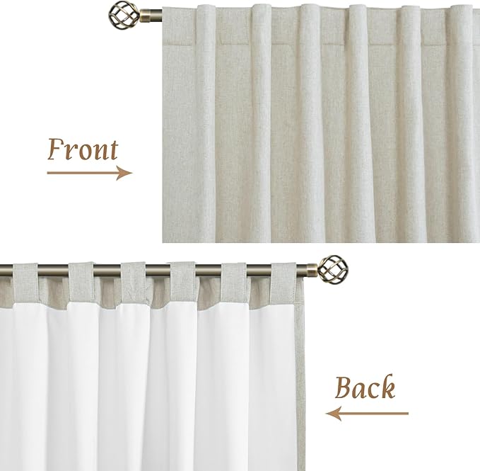 LAMIT 100% Blackout Short Linen Curtains