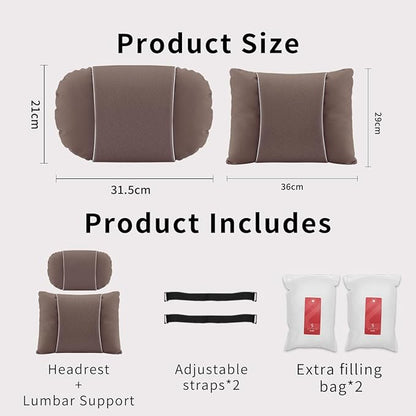 Car Headrest & Lumbar Support Set,Premium Skin-Feeling Napa Leather Soft and Comfortable Headrest,Car Seat Headrest Pillow Waist Support Car Interior Accessories for Driving Home Office