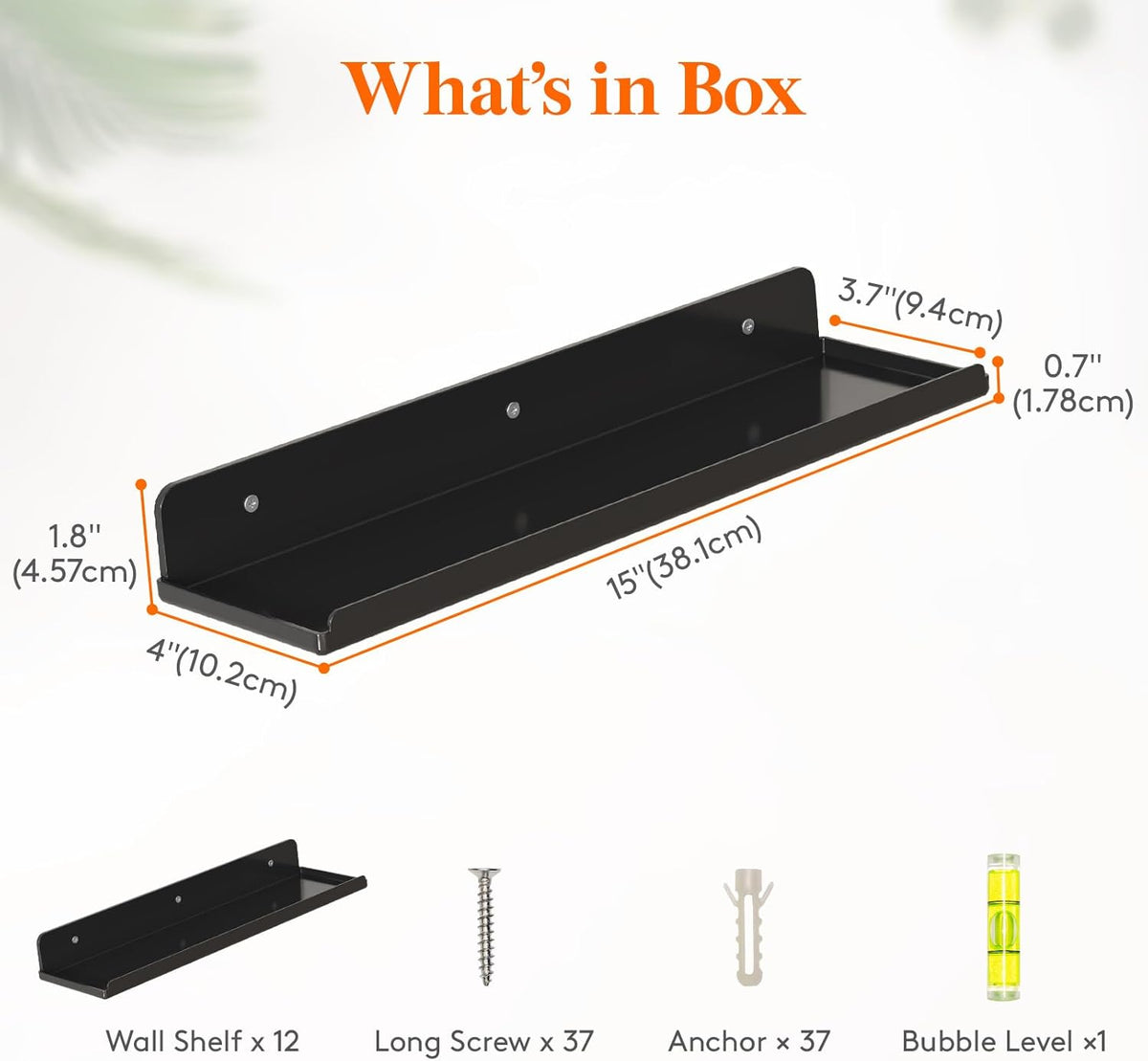 Lifewit Floating Shelves for Wall, 12 Pack Black Acrylic Shelf 15" Room Decor for Bookcase/Vinyl Record Display/Photo/Picture in Bedroom, Living Room, Bathroom, Kitchen Storage and Organization