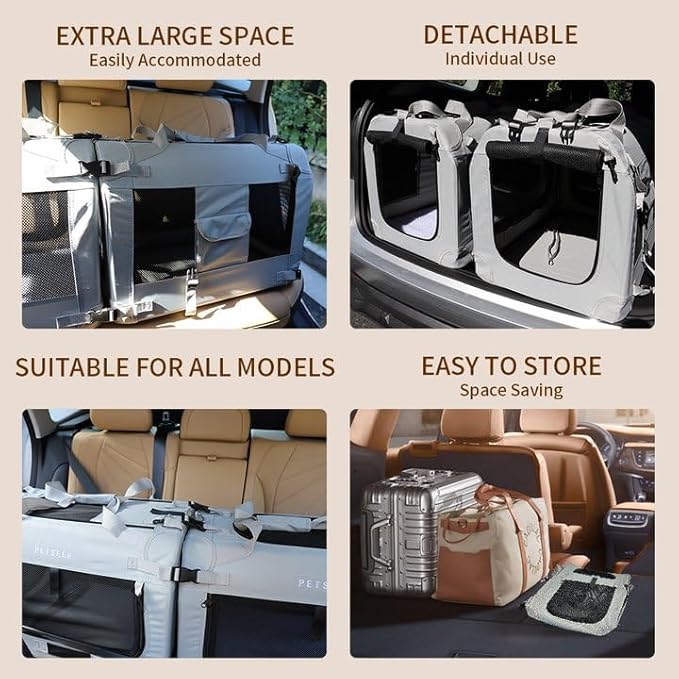 Petseek Extra Large Cat Carrier Soft Sided, Portable Small Dog Carrier for 2 Cats, 24"x16.5"x16" Car Travel Folding Comfortable Design with Litter Box and Bowls, Grey-2+ Litter Box+ Bowl*2