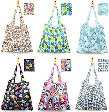 6 Pcs Reusable Grocery Bags Xlarge 50LBS Foldable Grocery Shopping Bags Washable Beach Bag Ripstop Nylon Tote Bags