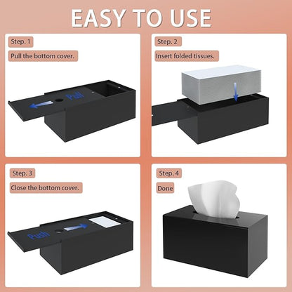 SILUT Tissue Box Cover Rectangular, Extra Large Tissue Box Cover, Plus Size Large Tissue Box Holder, Acrylic Tissue Holder for Bathroom, Home, Restaurant, Kitchen - Shiny Black, 9.85x5.1x5.28''