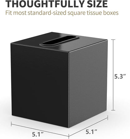 Livelab Metal Tissue Box Cover, Square Tissue Box Holder Modern Decor Facial Napkin Holder Tissue Box Dispenser for Bathroom Vanity Countertop, Living Room, Bedroom, Office | Black