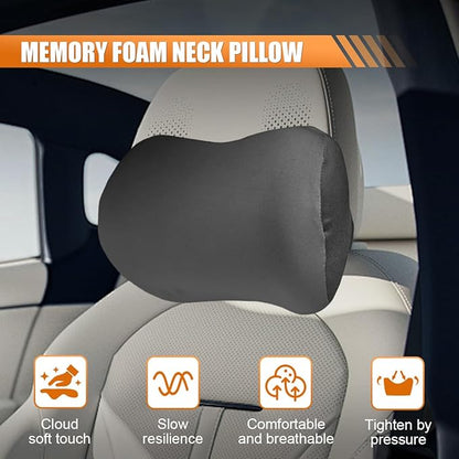 Car Headrest Pillow for Driving - Memory Foam Soft Automotive Neck Support Pillow Cushion with Adjustable Strap - Comfortable Car Seat Headrest Pillow for Neck Pain Pressure Relief (Gray)