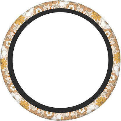 Retro Flowers Steering Wheel Cover for Men Women Universal Car Accessories 15 Inch Neoprene Auto Interior Decor