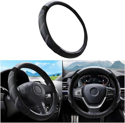 Mandark Car Steering Wheel Cover, Elastic Sport Leather Vehicle Steering Wheel Protector, Non-Slip Soft Grip Padded Auto Interior Protective Accessories, 14.5-15 Inch Universal Fit（Black）