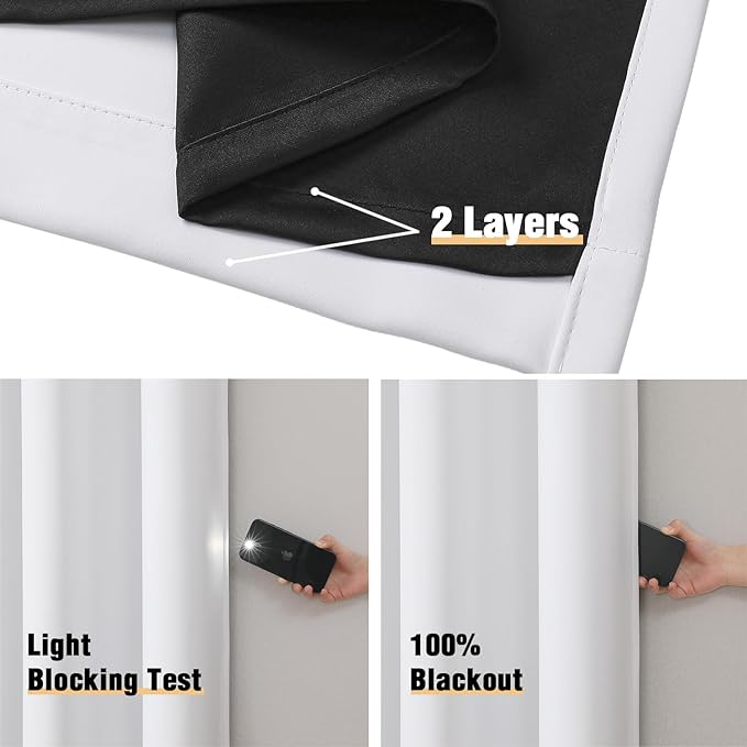 ChrisDowa White 100% Blackout Curtains