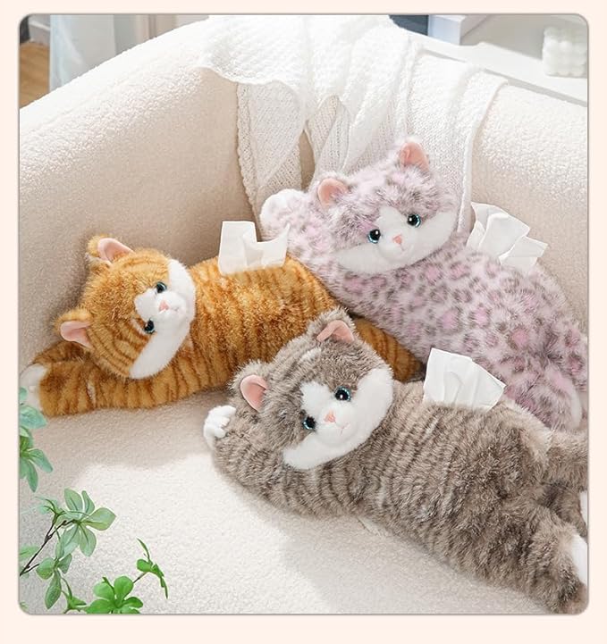 WASTROYAL Cute Cat Car Tissue Box Cover with Plush Doll, Hanging Vehicle Interior Organizer, Adorable Auto Decoration & Practical Accessory (Pink)