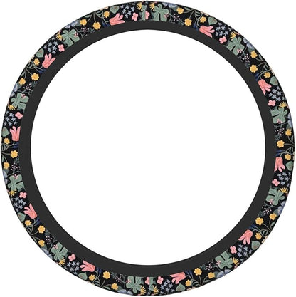 Flowers and Strawberries Steering Wheel Cover for Men Women Universal Car Accessories 15 Inch Neoprene Auto Interior Decor