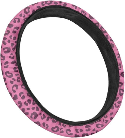 Universal Non-Slip Steering Wheel Cover, 15-inch Polyester Material Driving Accessories, Adjustable for Car and Truck(Rose Pink Leopard)