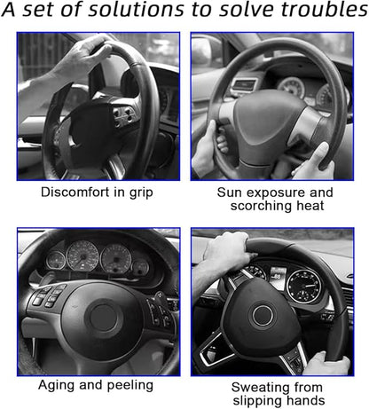 Mandark 3PCS Carbon Fiber Car Steering Wheel Cover, Anti-Skid Leather Vehicle Segmented Steer Wheel Protector, Auto Interior Protection Guard Accessories, Universal for Most Cars (Red)