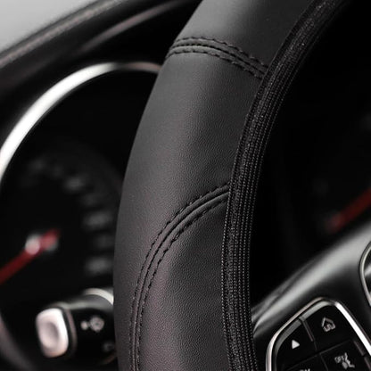 Car Steering Wheel Cover, Leather Elastic No Inner Ring Vehicle Steering Wheel Protector for 14.5-15Inch, Anti Slip Auto Interior Protection Accessories, Universal for SUV Sedan Truck (Black)