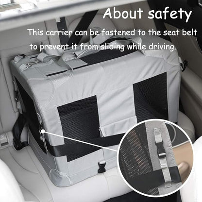Petseek Extra Large Cat Carrier Soft Sided, Portable Small Dog Carrier for 2 Cats, 24"x16.5"x16" Car Travel Folding Comfortable Design, Khaki