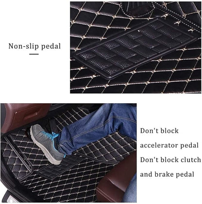 Custom Making Car Floor Mats Compatible for 2000-2025 All Mode Sedan SUV Sports Car Full Coverage Cute Pads Protection Non-Slip Leather Floor Liners (Red Beige Line)
