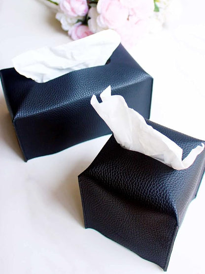 Tissue Box Holder Rectangular Leather – with Bottom Belt [JESMINI, Black] Modern Long PU Leather Rectangle Tissue Box Cover Holder Decorative for Bathroom Vanity Countertop/Night Stands/Office Desk