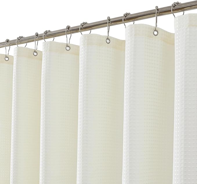 meioro Ivory Shower Curtain, Waffle Weave 256GSM Heavy Duty Textured Fabric Shower Curtains for Bathroom Hotel Spa, Luxury Weighted Polyester Cloth Bath Curtain Set with 12 Hooks, 72Wx78H