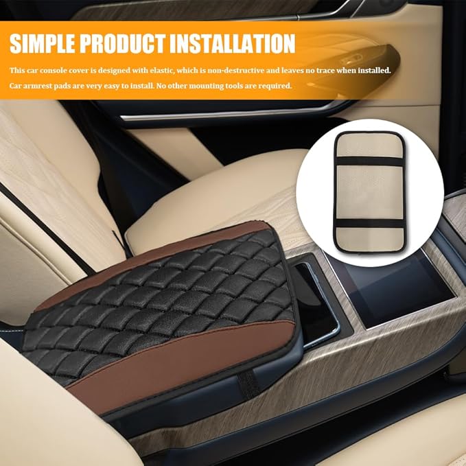 Car Center Console Cover, Leather Waterproof Armrest Seat Box Cushion Pad, Universal Decor Protector Mat, Comfortable Car Decor Accessories Fit for Most Cars, Vehicles, SUVs (Coffee)