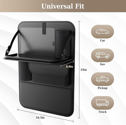 Coverado Car Backseat Organizer with Tablet Tray, Nappa Leather Organizer for Car Seat Back, Waterproof Car Seat Organizer with Touch Screen, Seat Protector Kick Mats for Kids