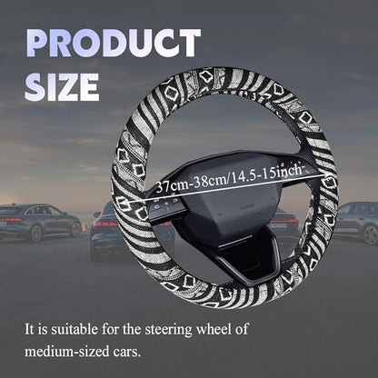 Boho Steering Wheel Cover, Steering Wheel Cover Women, 15 inch Hippie Style Protector Covers, Universal Ethnic Flax Cloth Car Accessories Universal for SUV Van Truck (Hippie-E)