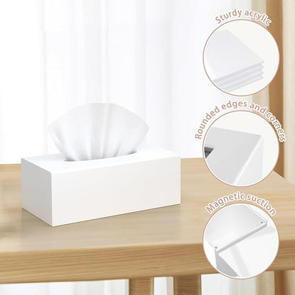 SILUT Tissue Box Cover Rectangle, Tissue Box Holder Decorative, Acrylic Tissue Box Cover, Tissue Holder for Bathroom, Home, Restaurant, Kitchen - Matte White