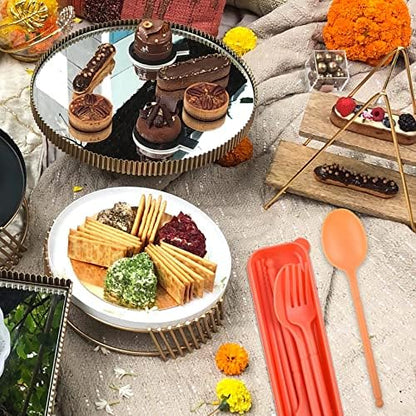 Reusable Utensils Set with Case, 4 Sets Plastic Spoons and Forks Set