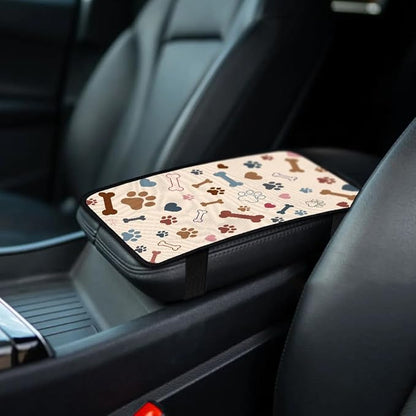 1pc Center Console Armrest Cover Pad 12.6x7.5 inch Dog Paw Prints Bones Neoprene Car Armrest Cushion Waterproof Armrests Seat Box Cover Protector for Universal Cars Vehicles SUVs