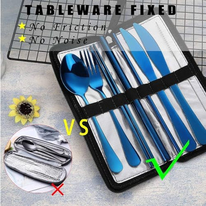 DEVICO Camping Utensils, Stainless Steel Travel Silverware Set with Case