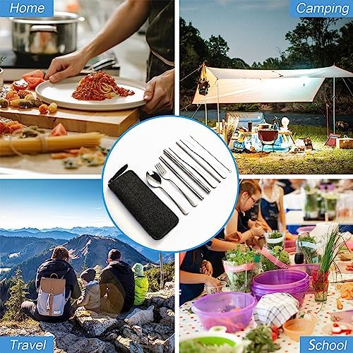 DEVICO Camping Utensils, Stainless Steel Travel Silverware Set with Case