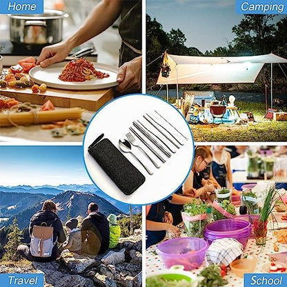 DEVICO Camping Utensils, Stainless Steel Travel Silverware Set with Case