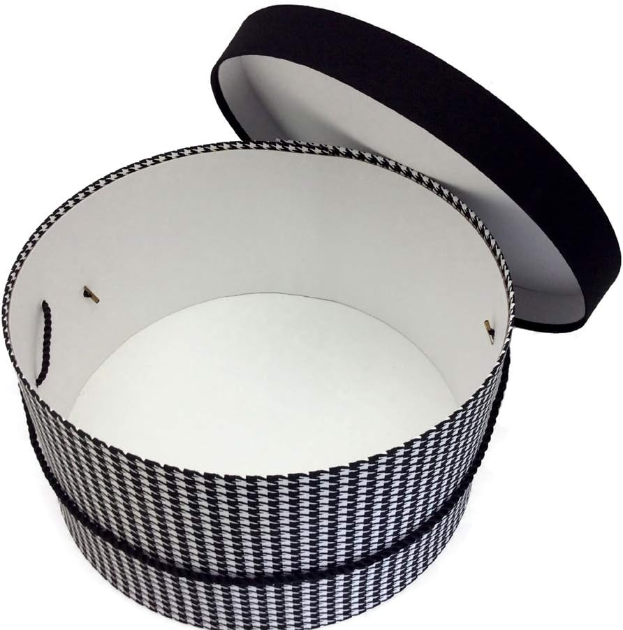 Sarah's Hat Boxes Classic Houndstooth Hat Box – 11" x 5.5" (Dia. x Ht.) Handmade in USA – Odorless Non-Toxic Adhesive, Cording Handle – Premium Storage for Hats & Accessories