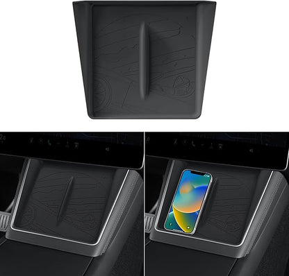 LUCKEASY Wireless Charging Pad for Tesla Model Y Juniper 2025 2026 Center Console Wireless Charger Pad Non-Slip Silicone Mat for Model Y Accessories Black (Star Explorer Texture)