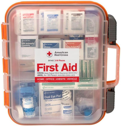 American Red Cross Officially Licensed Product, 50 Person First Aid Kit, 216 Piece Emergency Medical Supplies to Clean & Treat Minor Injuries, Hard Case Box for Home, Business, Job Site, Car