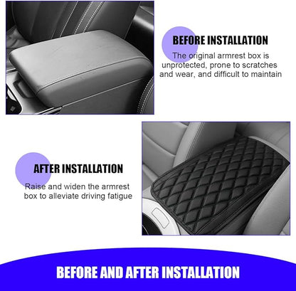 Car Center Console Cover, Scratch-Resistant Leather Vehicle Armrest Seat Storage Box Protector Cushion, Comfortable Automotive Interior Armrest Pad Mat, Universal Fit (Black)