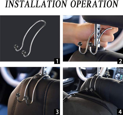 SAVORI Auto Hooks Bling Car Hangers Organizer Seat Headrest Hooks Strong and Durable Backseat Hanger Storage Universal for SUV Truck Vehicle 2 Pack (Black)
